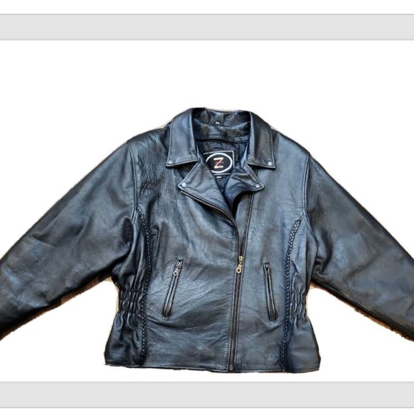 Zony Inc Black Leather Biker Moto Jacket Zip Out Lining - Picture 4 of 14